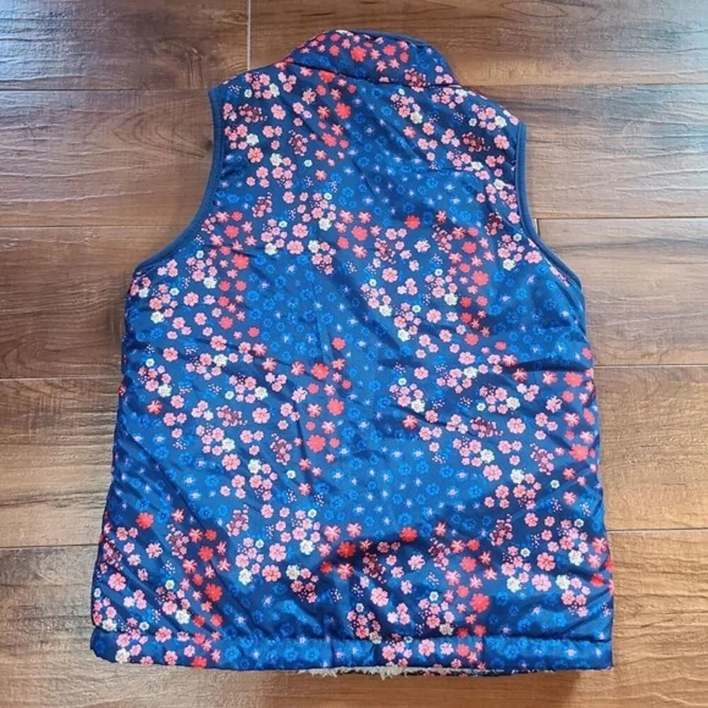 Buffalo‎ David Bitton Girls M Floral Fuzzy Reversible Vest Outwear Cozy Layering